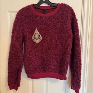 Unique Designer Men’s Burgundy Sweater with Embroidered Detail